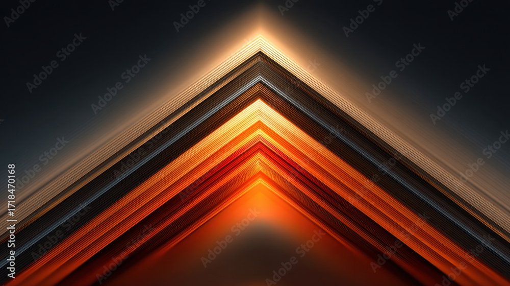 Wall mural abstract geometric design featuring layered triangular shapes in warm tones of orange, gold, and bro