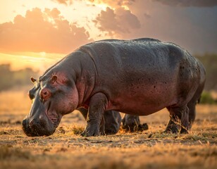 Hippopotamus at sunset