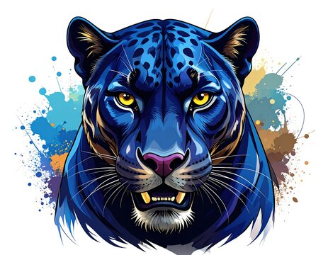 Intense blue panther head, abstract background