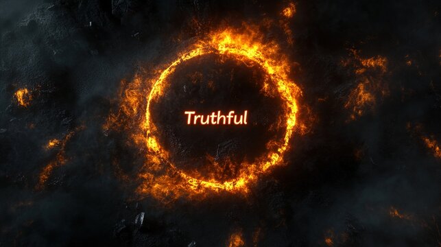 A burning circle of Truthful, symbolizing the core of reality amid chaos, a compelling and symbolic representation of the search for truth. Stock Image.