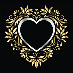 Wedding icon with heart and flower. Vector illustration on black background.