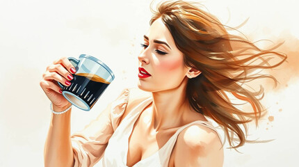 woman with glass of coffee illustration