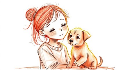 girl and dog pencil drawn illustration