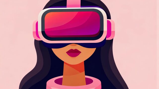 Girl in Virtual Reality: An illustrated girl is immersed in virtual reality, the image captures the captivating convergence of modern technology and individual experience. 