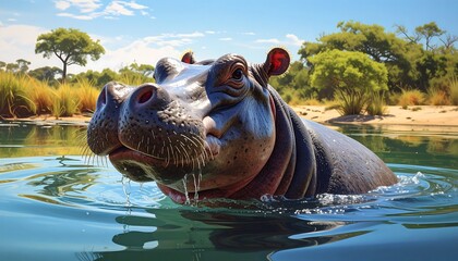 Hippopotamus in water (1)