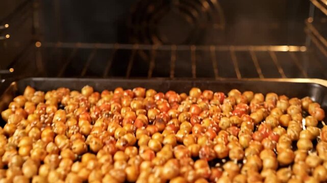 Crispy Roasted Chickpeas Freshly Baked in Oven.