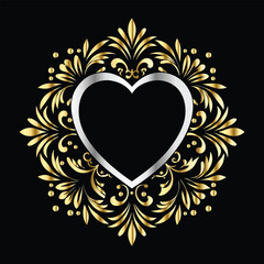 Wedding icon with heart and flower. Vector illustration on black background.