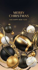 Christmas football concept: sports ornaments and Merry Christmas text on dark background
