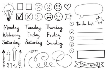 creative hand drawn planner doodle vector with emoticons checkboxes notes calendar days schedule sketch style