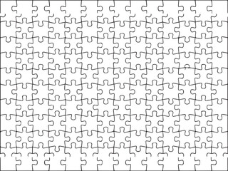 minimal monochrome jigsaw puzzle outline vector template with interlocking piece grid for seamless pattern and educational