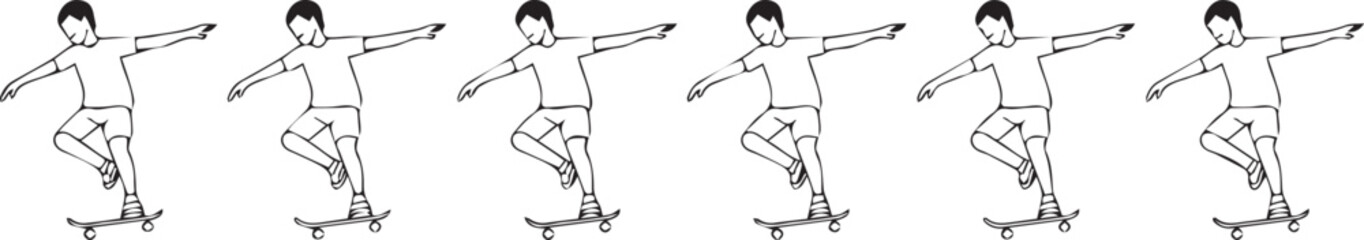 skateboard trick sequence vector illustration of rider performing aerial jump in motion over five frames