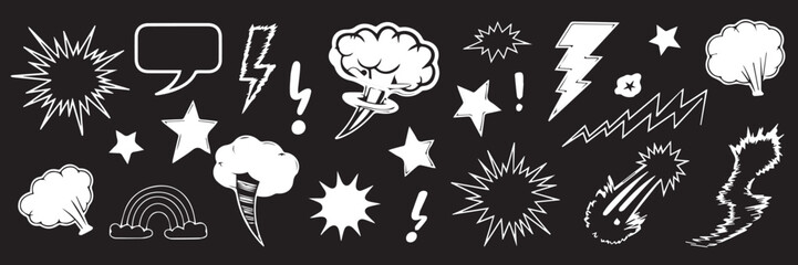 creative comic style vector elements pack includes explosion burst lightning cloud rainbow speechbubble design assets