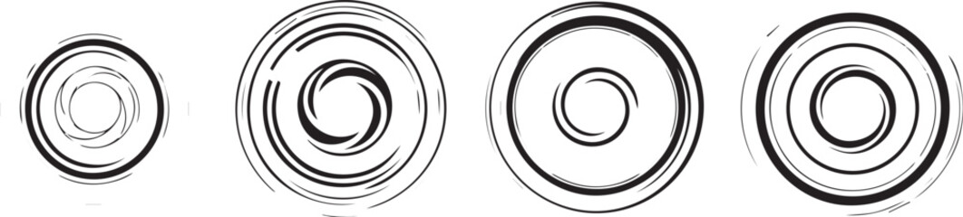 abstract spiral vortex pattern in radial loop lines transforming from thin to thick design vector