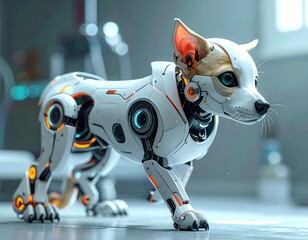 Futuristic robot dog in a sterile environment