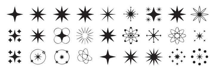 Obraz premium retro black and white starburst icons vector set mid century modern atomic shapes graphic design decorative elements