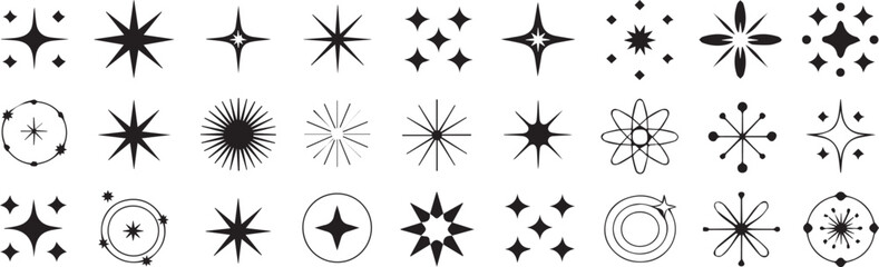 Obraz premium vintage mid century vector icon pack starburst illustration line art retro atomic decorative motif for print digital