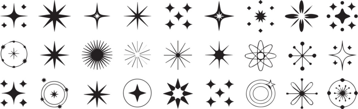 vintage mid century vector icon pack starburst illustration line art retro atomic decorative motif for print digital