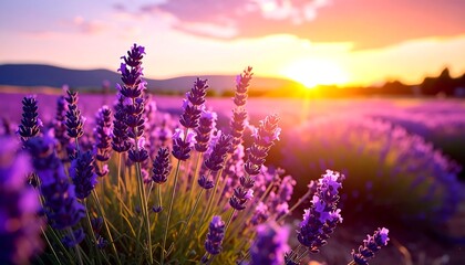 Naklejka premium Lavender field at sunset (3)