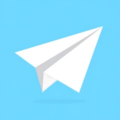 Simple white paper airplane on light blue