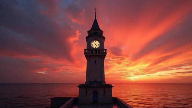 Dramatic Sunset 360-Degree View of a Clock Tower