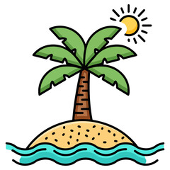 Fototapeta premium Tropical island paradise with palm tree and bright sun.