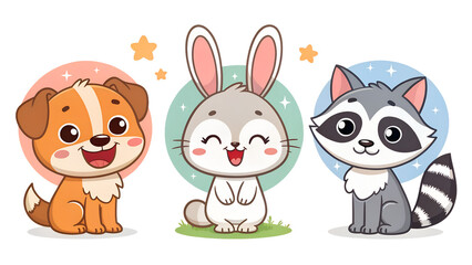 Fototapeta premium Cute Animal Cartoon Icons Set – Fun Social Media Sticker PNG, Isolated Transparent Background