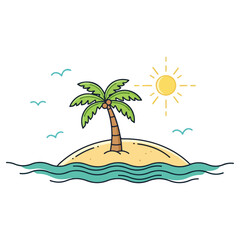 Tropical island paradise with palm tree and bright sunshine.