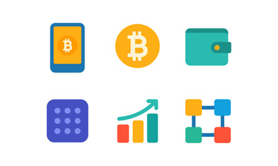 Fintech icon grid featuring cryptocurrency and digital wallet for modern financial applications