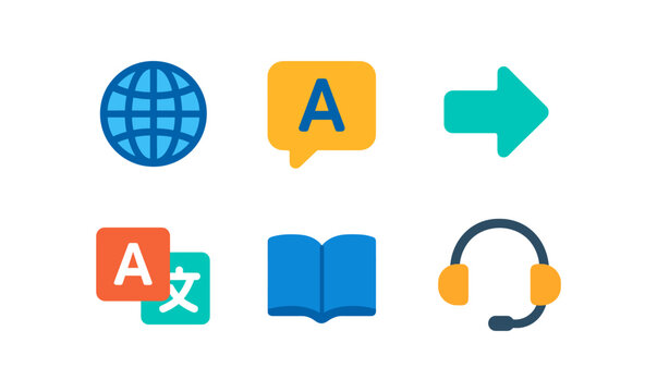 Language translation concept with icons for communication and interpretation design