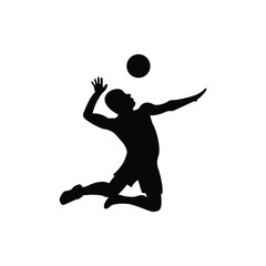 silhouette logo of a man doing a volleyball smash jump