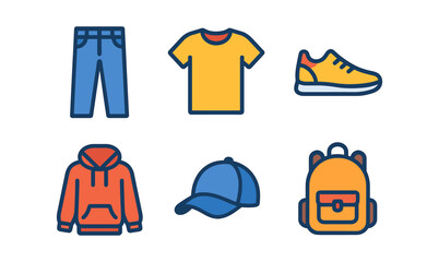 Casual wear icons collection for fashion and design projects