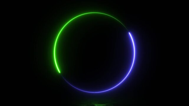 Glowing neon frame circle loading icon animation background, Glowing neon circle with on black background animation. Glowing violet and green neon numbers shine with a bright energy, circle animation