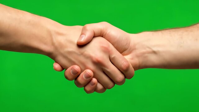 Two Individuals Joining Hands in a Professional Agreement, Shot on Green Screen for Easy Compositing and Versatile Applications for Business Project