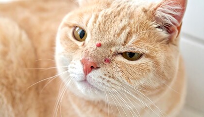 Close-up of ginger cat with skin blemish