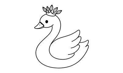 Fototapeta premium Cute swan outline with leaf crown for kids' coloring and art activities