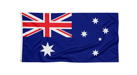 Australian flag waving proudly against a clear blue sky representing national pride.