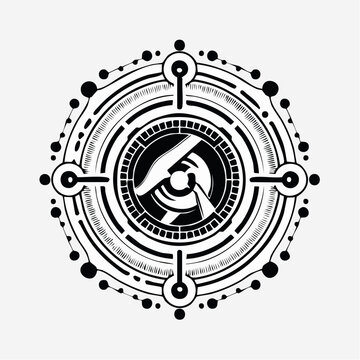 Abstract letter M logo monogram parallel black and white thin lines emblem minimal style, two tunnels shape