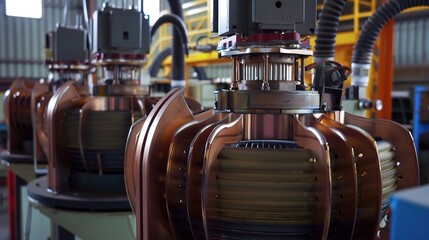 High current transformer with a robust metallic steel body, primary and secondary windings, installed in a power substation or industrial facility to step down high electrical current, equipped with t