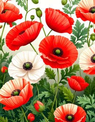 Obraz premium Vibrant poppy field illustration