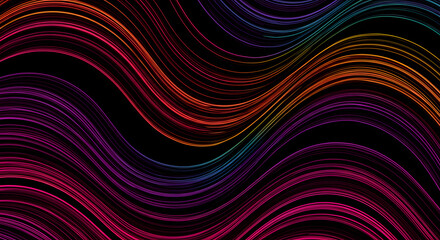 Dynamic Neon Wave Lines on Black Background