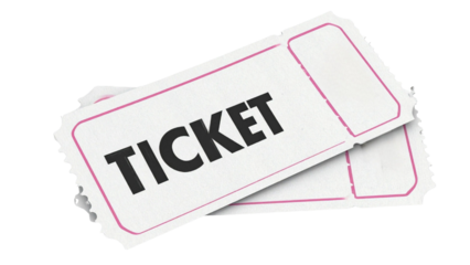 Two blank tickets with the word TICKET printed on them in bold black letters, representing access or admission to an event
