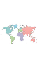 Colorful World Map Illustration Depicting Continents on White Background