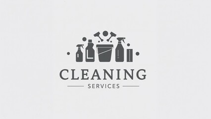 Monochrome cleaning tools logo with bubbles
