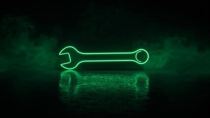Neon green wrench in dark cyberpunk scene