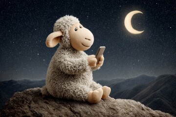 Adorable sheep delights in smartphone under night's veil. Sheep paws. Can you beat the system or will crypto beat you. How crypto works. Earn from crypto.
