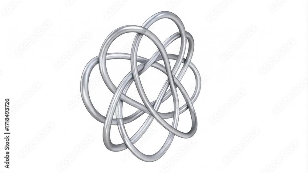 Wall mural animated silver metal knot loop rotating on white background with soft ambient lighting complex geom