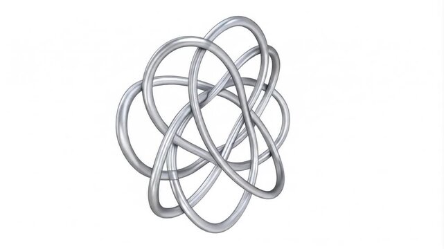 Animated Silver Metal Knot Loop Rotating on White Background with Soft Ambient Lighting Complex Geometric Design for Adobe Stock Photo