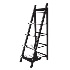 Black ladder shelf for decor Silhouette Vector, High Quality Illustration on White Background