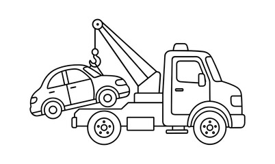 Naklejka premium Tow truck and car coloring page for kids - simple transportation illustration for children’s activities