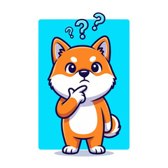 Cute cartoon dog with a thoughtful expression, looking upwards with question marks above its head.
